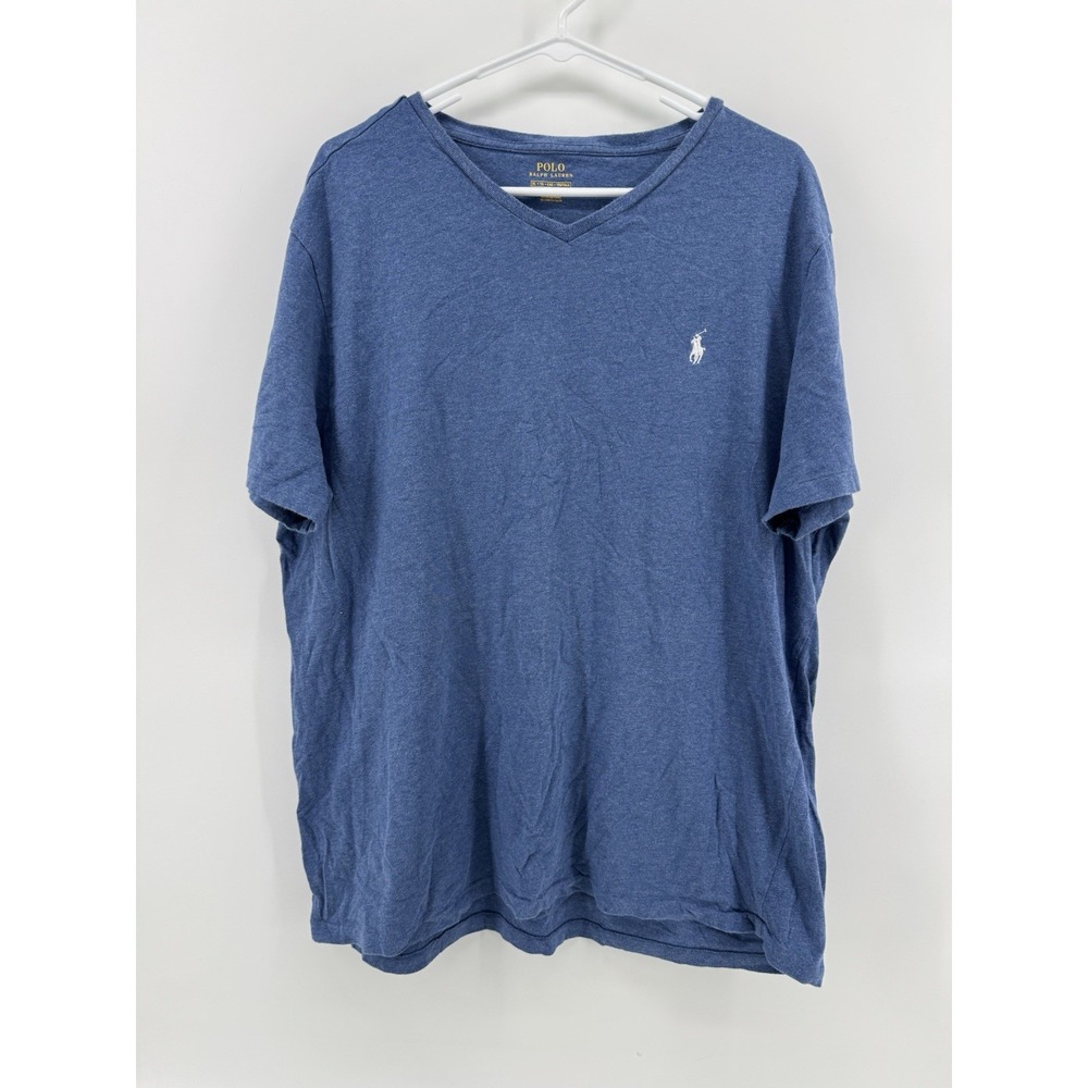 Polo Ralph Lauren Shirt Men's XL Blue V-Neck Classic Fit Cotton Logo‎ Tee